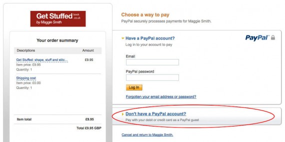 GetStuffedBook paying by PayPal, without a Paypal account